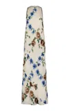 Lela Rose Francie Floral-print Crepe Dress In Blue