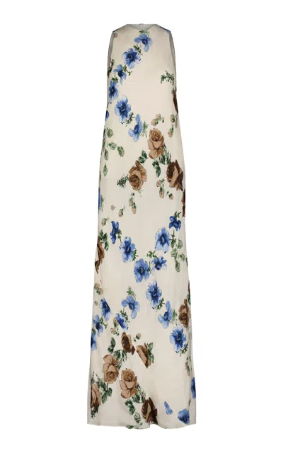 Lela Rose Francie Floral-print Crepe Dress In Blue | ModeSens