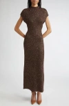 Lela Rose Funnel Neck Sequin Knit Maxi Dress In Brown