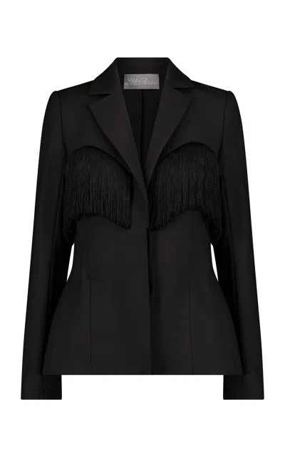 Lela Rose Garden Wool Fringe Detail Blazer In Black