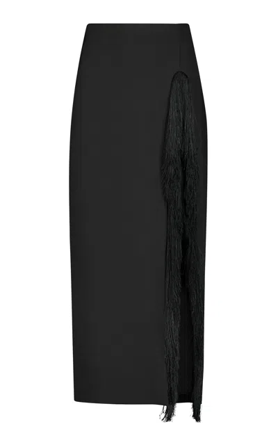 Lela Rose Garden Wool Fringe Detail Pencil Skirt In Black