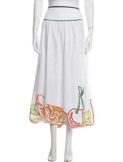 Pre-owned Lela Rose Graphic Print Midi Length Skirt In White