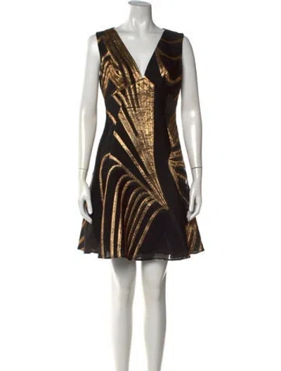 Pre-owned Lela Rose Graphic Print Mini Dress In Black