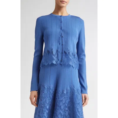 Lela Rose Guipure Lace Trim Rib Cardigan