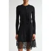 Lela Rose Guipure Lace Trim Rib Cardigan In Black