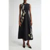 Lela Rose Hailey Raffia-embroidered Knit Dress In Black