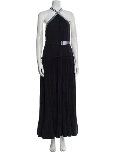 Pre-owned Lela Rose Halterneck Long Dress In Blue