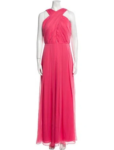 Pre-owned Lela Rose Halterneck Long Dress In Pink