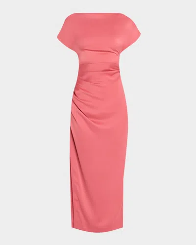Lela Rose Heather Shirred Short-sleeve Maxi Dress