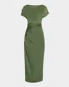 Lela Rose Heather Shirred Short-sleeve Maxi Dress