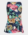 Lela Rose High-neck Ruched Printed Crepe Top