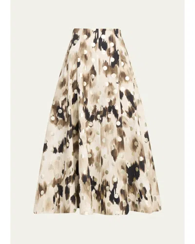 Lela Rose Ikat Metallic Polka-dot Print Midi Skirt In Multi