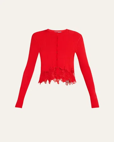 Lela Rose Lace Hem Knit Cardigan In Poppy