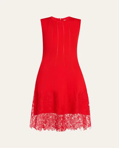 Lela Rose Lace Hem Knit Sleeveless Dress In Poppy