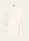 Lela Rose Lace-inset Blouson-sleeve Shirt Dress In Ivory