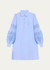 Lela Rose Lace-inset Blouson-sleeve Shirt Dress In Oxford