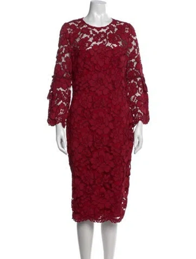 Pre-owned Lela Rose Lace Midi Length Dress In Red