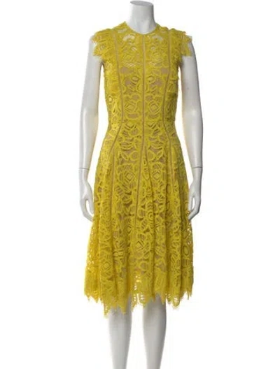 Pre-owned Lela Rose Lace Midi Length Dress In Yellow