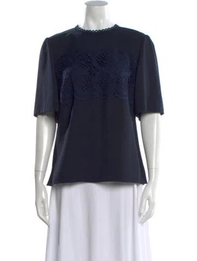Pre-owned Lela Rose Lace Pattern Crew Neck Blouse W/ Tags In Blue
