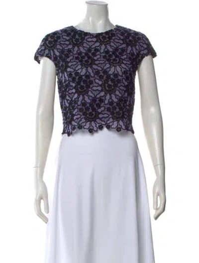 Pre-owned Lela Rose Lace Pattern Crew Neck Top In Blue