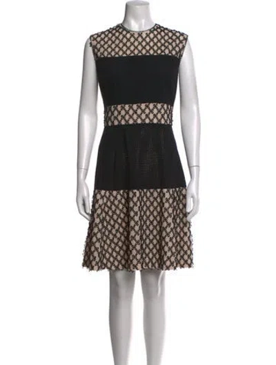 Pre-owned Lela Rose Lace Pattern Knee-length Dress In Black