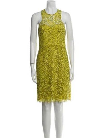 Pre-owned Lela Rose Lace Pattern Knee-length Dress In Blue