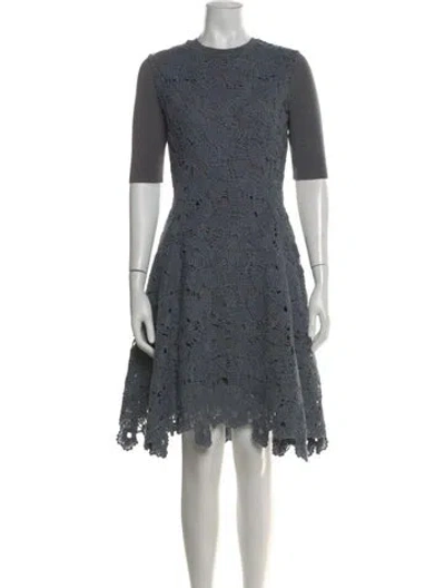 Pre-owned Lela Rose Lace Pattern Knee-length Dress In Blue