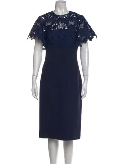 Pre-owned Lela Rose Lace Pattern Knee-length Dress In Blue