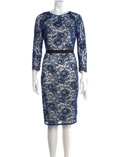 Pre-owned Lela Rose Lace Pattern Knee-length Dress In Blue