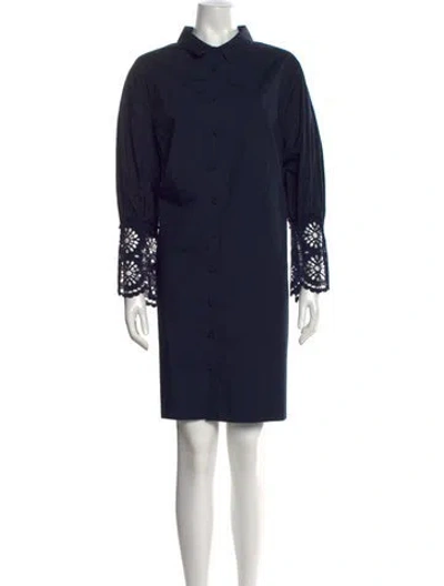 Pre-owned Lela Rose Lace Pattern Knee-length Dress In Blue