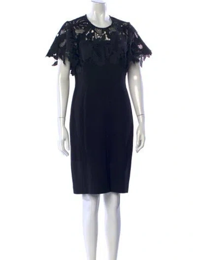Pre-owned Lela Rose Lace Pattern Knee-length Dress In Blue