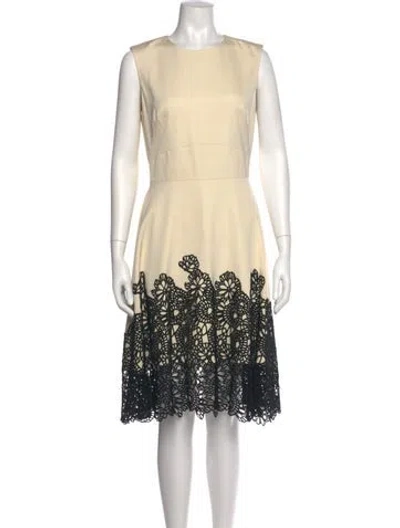 Pre-owned Lela Rose Lace Pattern Knee-length Dress In Neutral