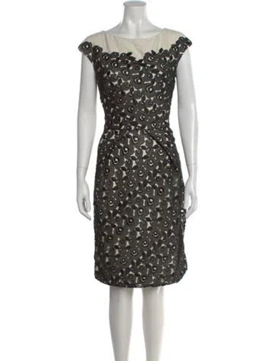 Pre-owned Lela Rose Lace Pattern Knee-length Dress In Neutral