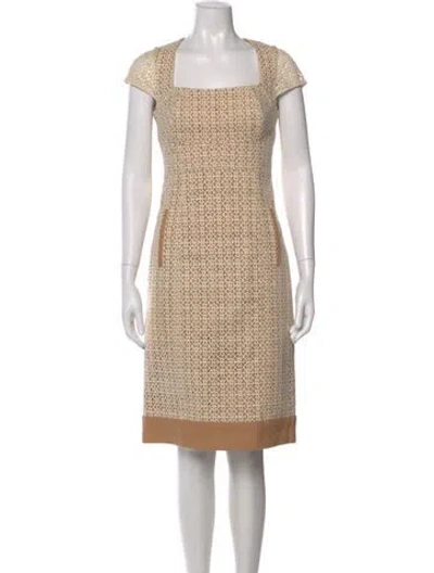 Pre-owned Lela Rose Lace Pattern Knee-length Dress In Neutral