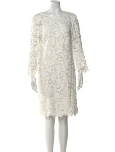 Pre-owned Lela Rose Lace Pattern Knee-length Dress In Neutral