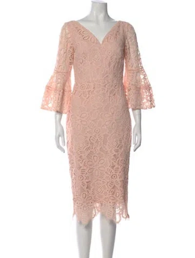 Pre-owned Lela Rose Lace Pattern Knee-length Dress In Pink