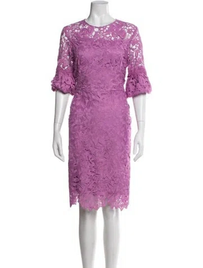 Pre-owned Lela Rose Lace Pattern Knee-length Dress In Purple