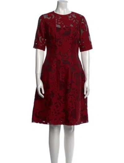 Pre-owned Lela Rose Lace Pattern Knee-length Dress In Red