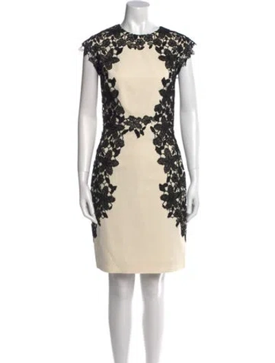 Pre-owned Lela Rose Lace Pattern Knee-length Dress In White