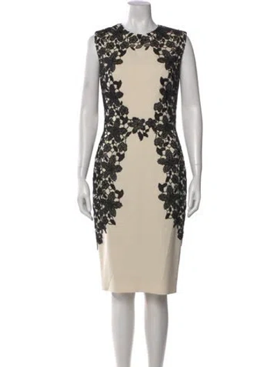 Pre-owned Lela Rose Lace Pattern Knee-length Dress In White
