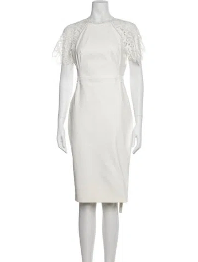 Pre-owned Lela Rose Lace Pattern Knee-length Dress In White