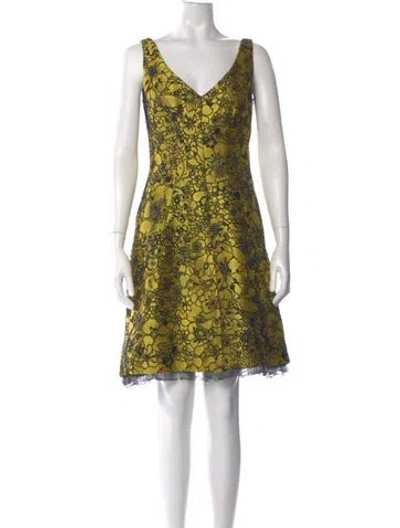 Pre-owned Lela Rose Lace Pattern Knee-length Dress In Yellow
