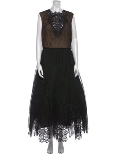 Pre-owned Lela Rose Lace Pattern Long Dress In Black