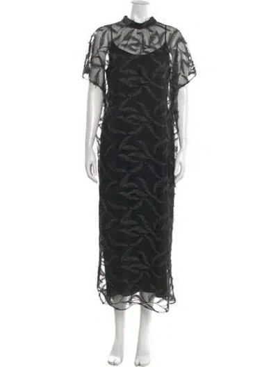 Pre-owned Lela Rose Lace Pattern Long Dress In Black