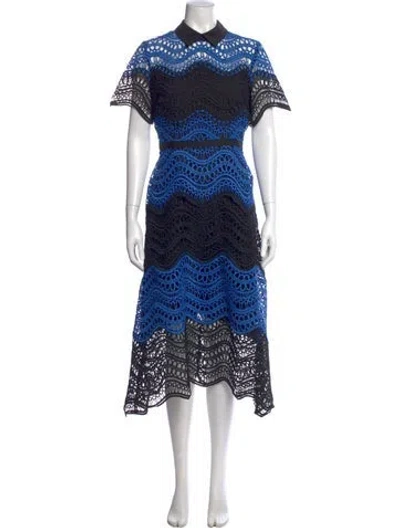 Pre-owned Lela Rose Lace Pattern Long Dress In Black