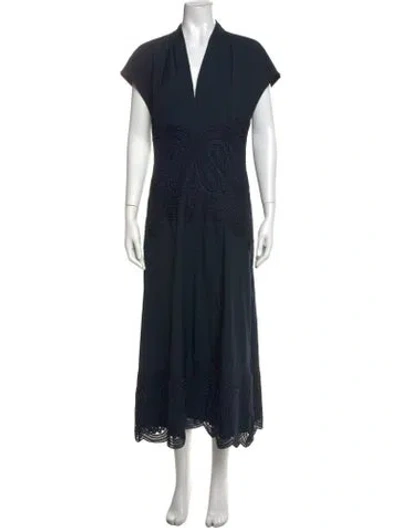 Pre-owned Lela Rose Lace Pattern Long Dress In Blue