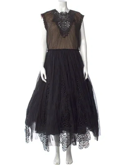 Pre-owned Lela Rose Lace Pattern Long Dress W/ Tags In Black