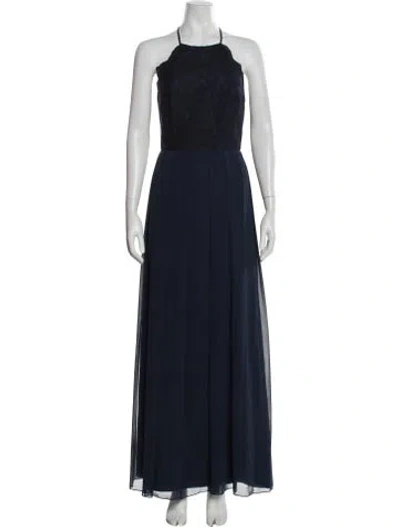 Pre-owned Lela Rose Lace Pattern Long Dress W/ Tags In Blue
