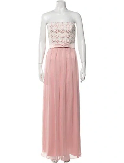 Pre-owned Lela Rose Lace Pattern Long Dress W/ Tags In Neutral