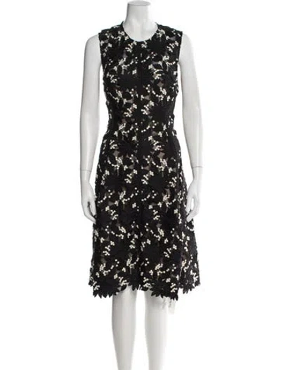 Pre-owned Lela Rose Lace Pattern Midi Length Dress In Black